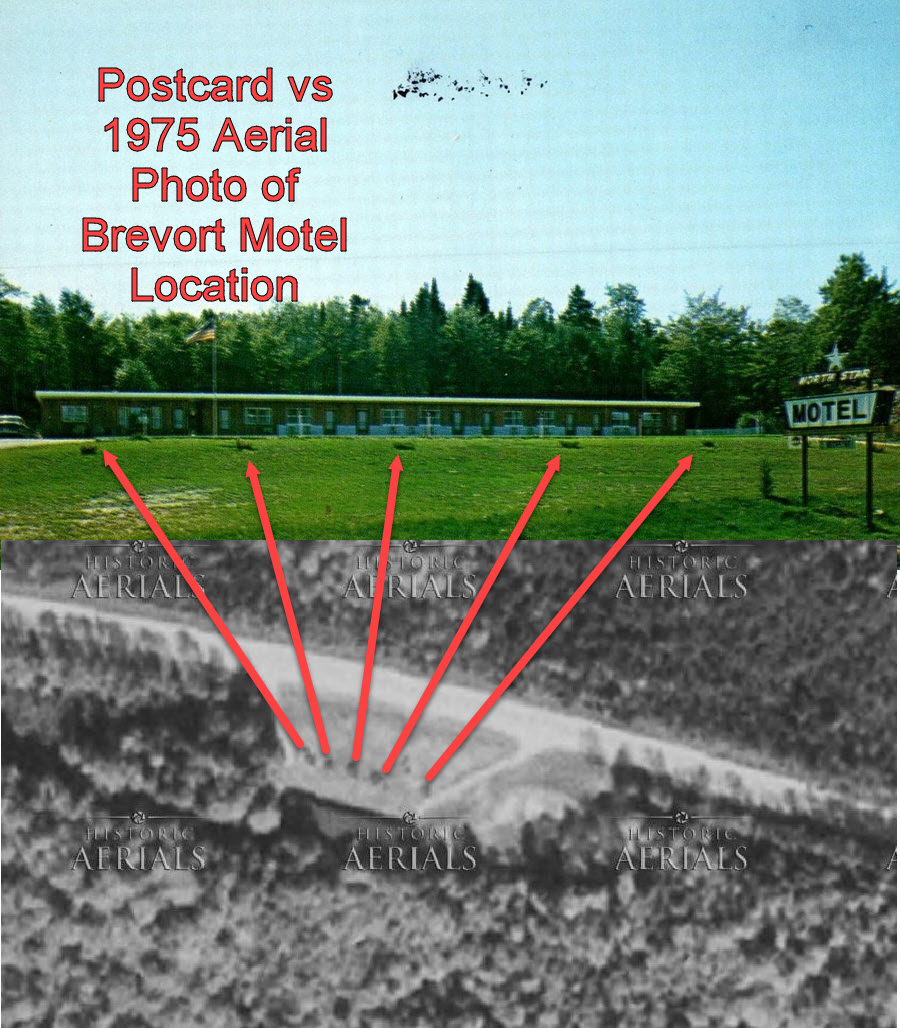 North Star Motel (Brevort Motel) - 1975 Aerial Vs Postcard